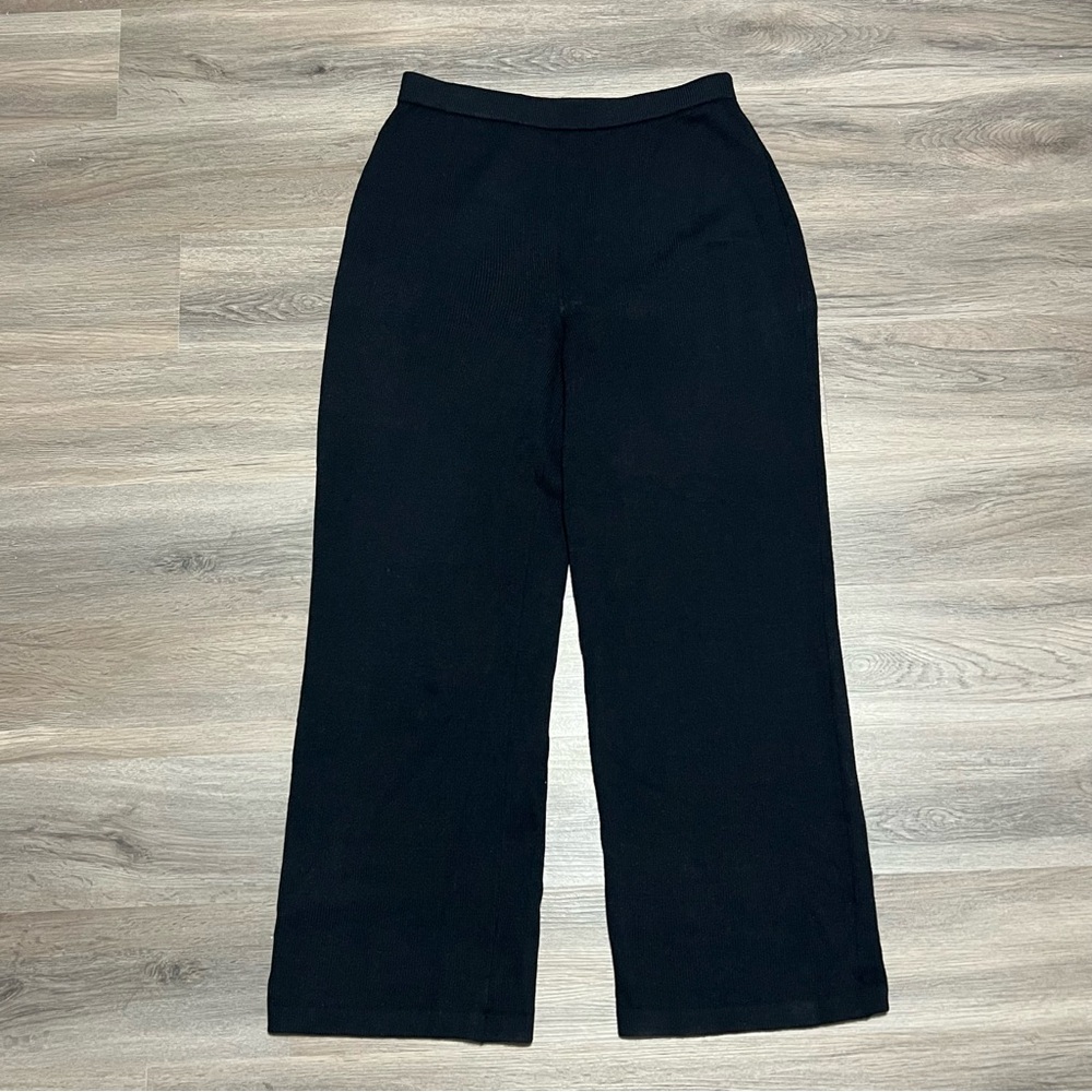 St John Basics 12 Pants Black Solid Santana Knit Pull On Stretch Straight Leg